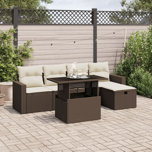 vidaXL Set Divano da Giardino 6 pz con Cuscini Marrone in Polyrattan