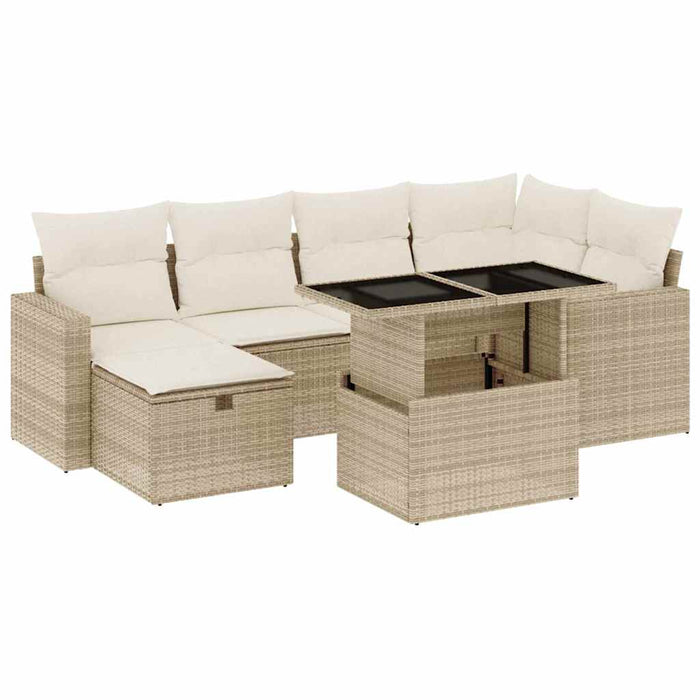 vidaXL Set Divani da Giardino 7 pz con Cuscini Beige in Polyrattan