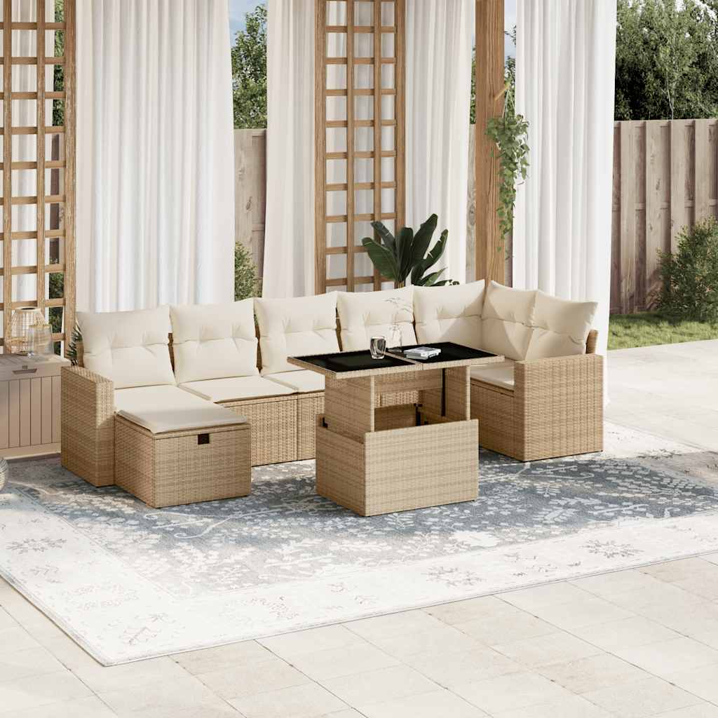 Set Divano da Giardino 8 pz con Cuscini Beige in Polyrattan 3274828
