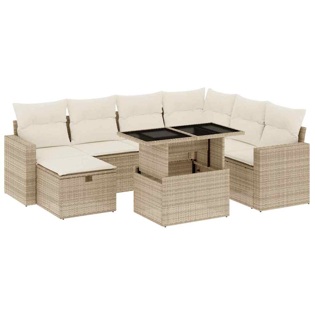 vidaXL Set Divano da Giardino 8 pz con Cuscini Beige in Polyrattan