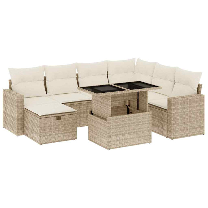 vidaXL Set Divano da Giardino 8 pz con Cuscini Beige in Polyrattan