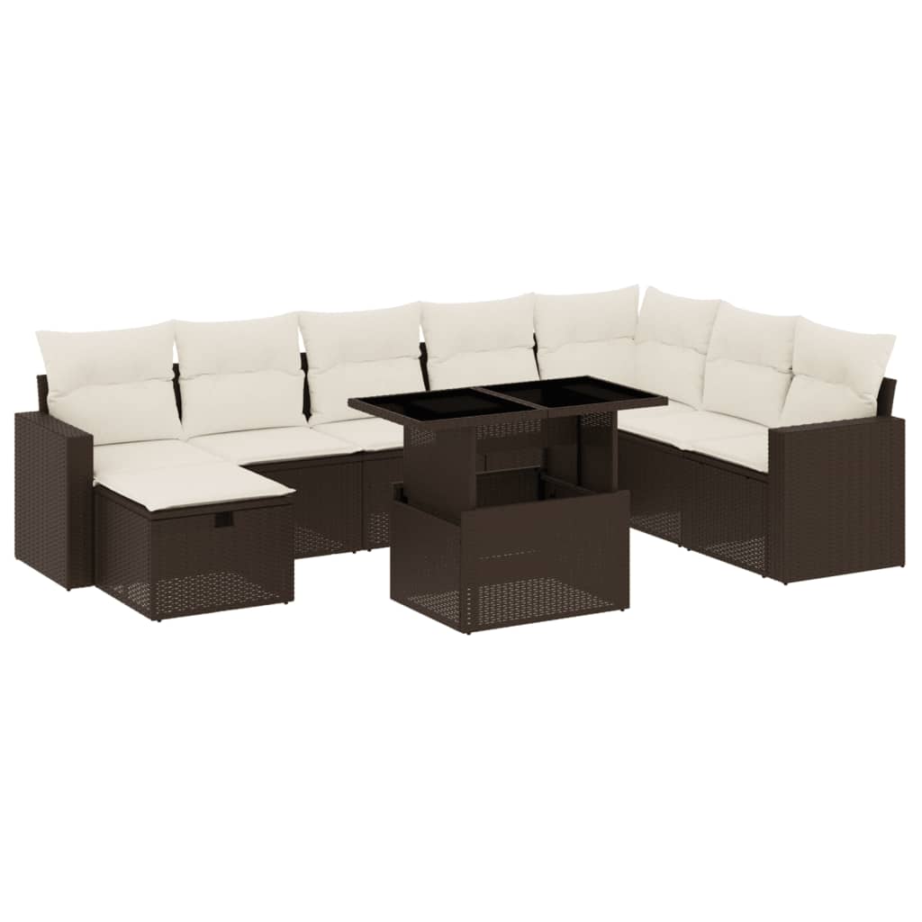 vidaXL Set Divani da Giardino 9pz con Cuscini Marrone in Polyrattan