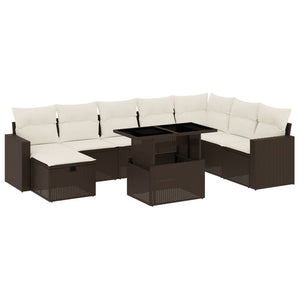 vidaXL Set Divani da Giardino 9pz con Cuscini Marrone in Polyrattan