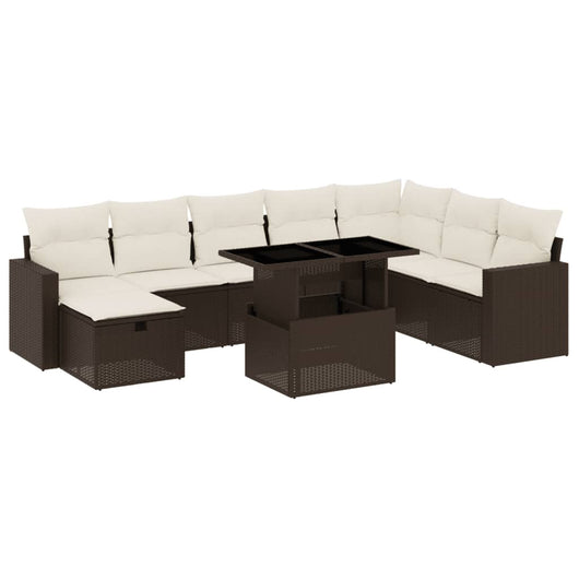 vidaXL Set Divani da Giardino 9pz con Cuscini Marrone in Polyrattan