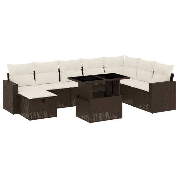 vidaXL Set Divani da Giardino 9pz con Cuscini Marrone in Polyrattan