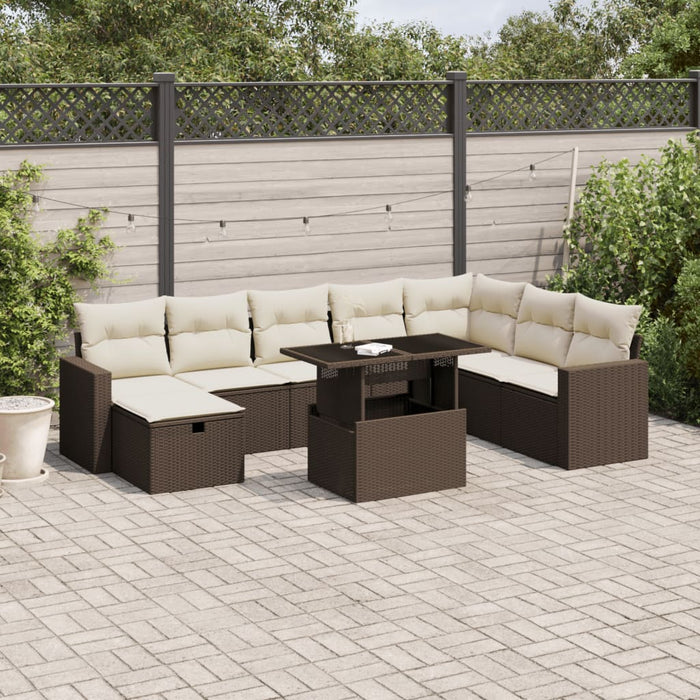 vidaXL Set Divani da Giardino 9pz con Cuscini Marrone in Polyrattan