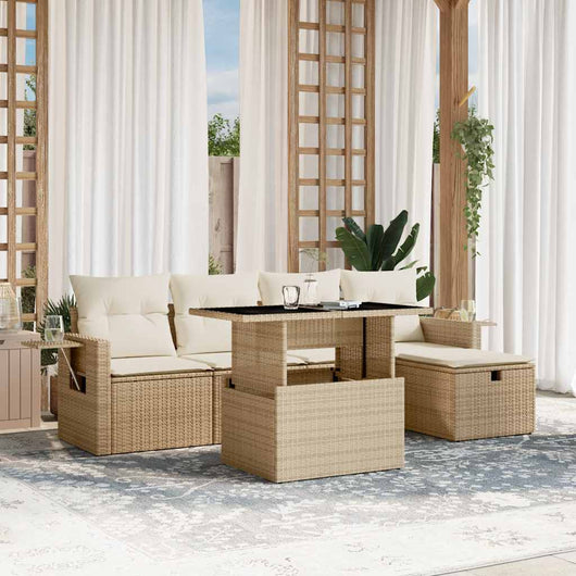 vidaXL Set Divano da Giardino 6 pz con Cuscini Beige in Polyrattan