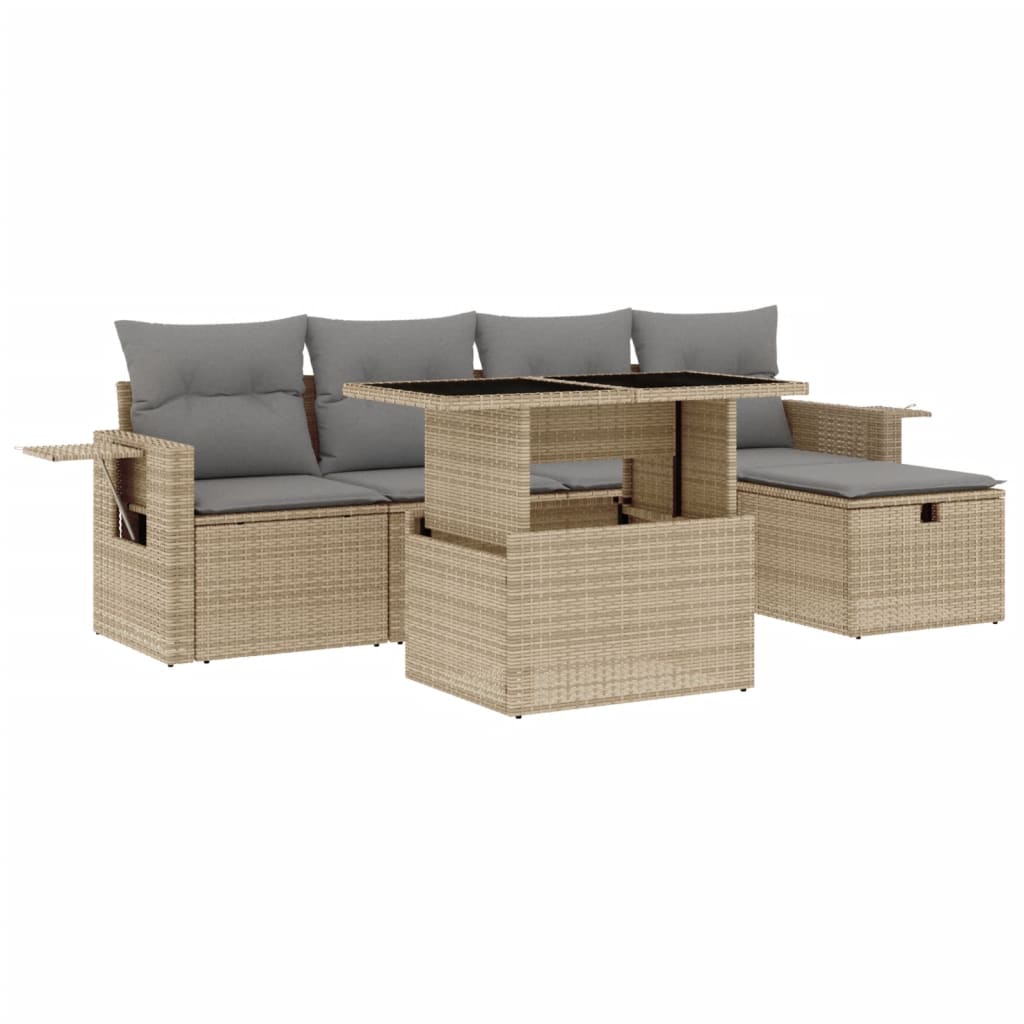vidaXL Set Divano da Giardino 6 pz con Cuscini Beige in Polyrattan