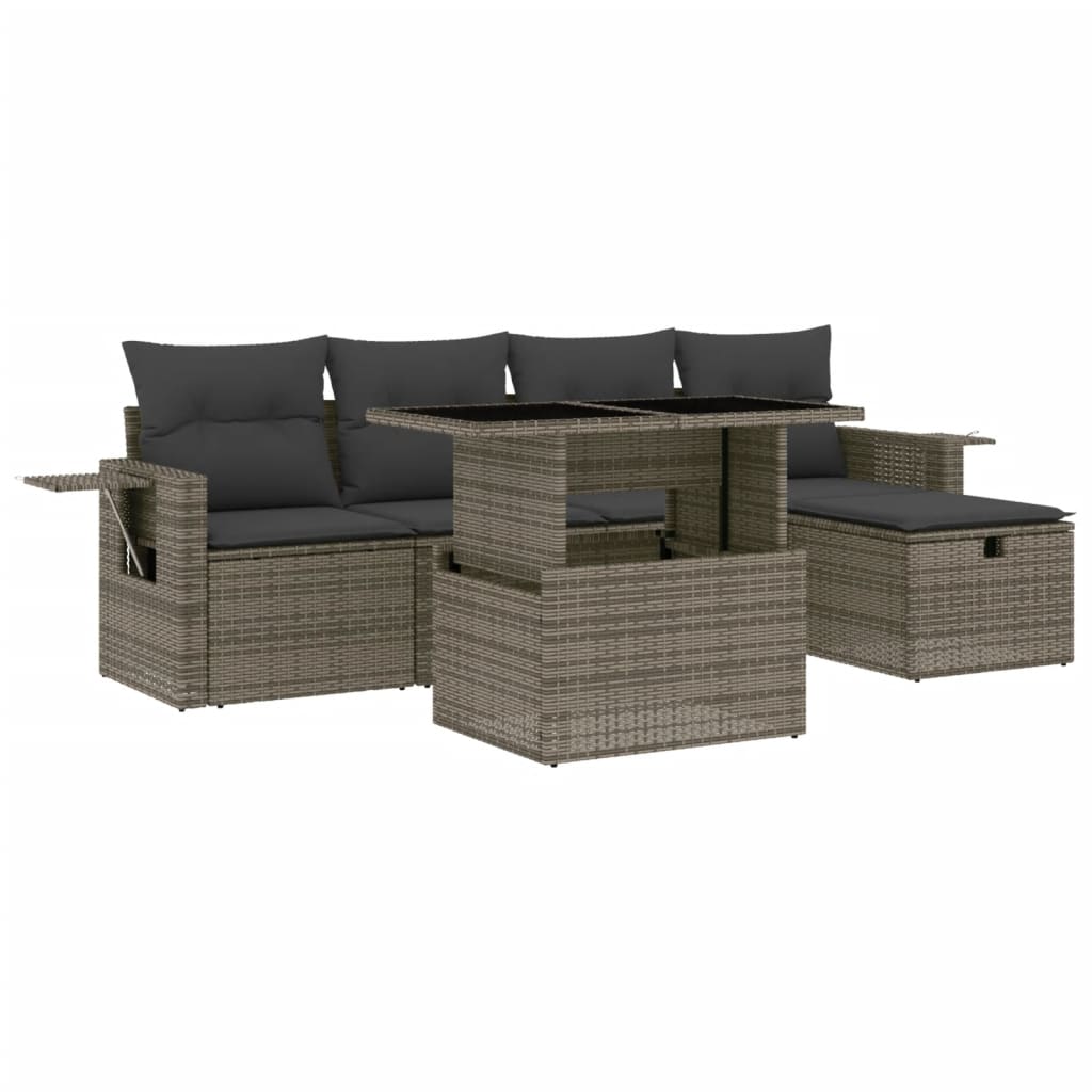 Set Divano da Giardino 6 pz con Cuscini Grigio in Polyrattan