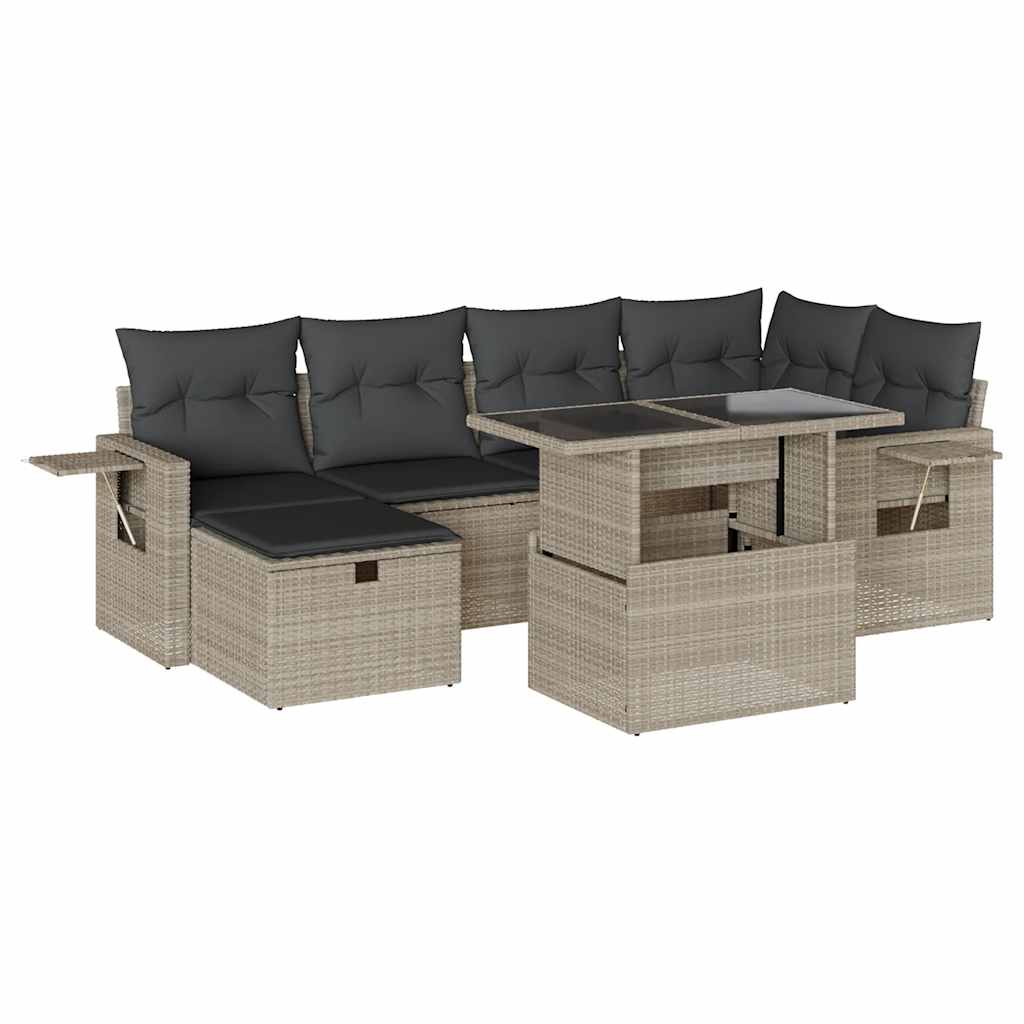 vidaXL Set Divani da Giardino 7pz con Cuscini Grigio Chiaro Polyrattan