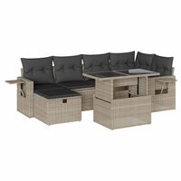 vidaXL Set Divani da Giardino 7pz con Cuscini Grigio Chiaro Polyrattan