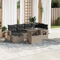 vidaXL Set Divani da Giardino 7pz con Cuscini Grigio Chiaro Polyrattan