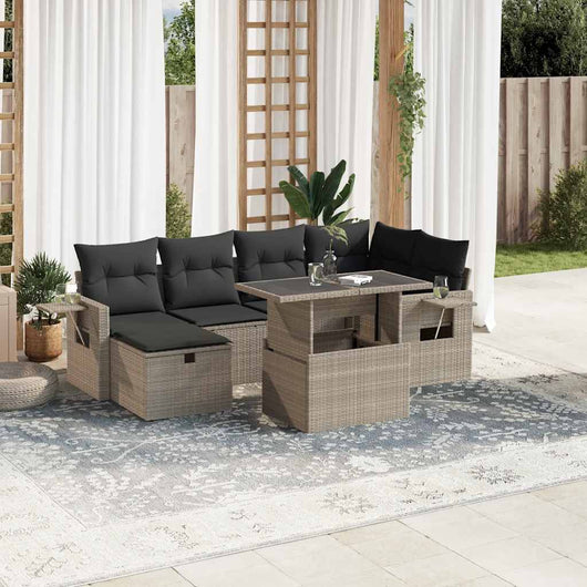 vidaXL Set Divani da Giardino 7pz con Cuscini Grigio Chiaro Polyrattan