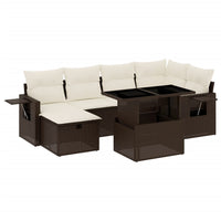 Set Divani da Giardino 7 pz con Cuscini Marrone in Polyrattan 3274983