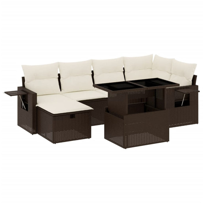 vidaXL Set Divani da Giardino 7 pz con Cuscini Marrone in Polyrattan