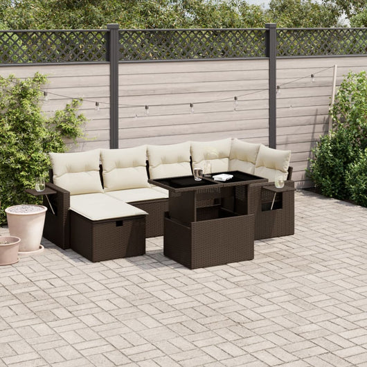 vidaXL Set Divani da Giardino 7 pz con Cuscini Marrone in Polyrattan