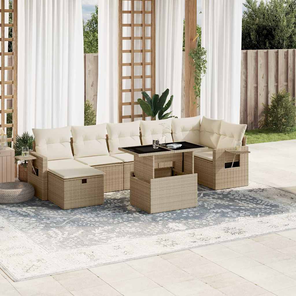 vidaXL Set Divano da Giardino 8 pz con Cuscini Beige in Polyrattan