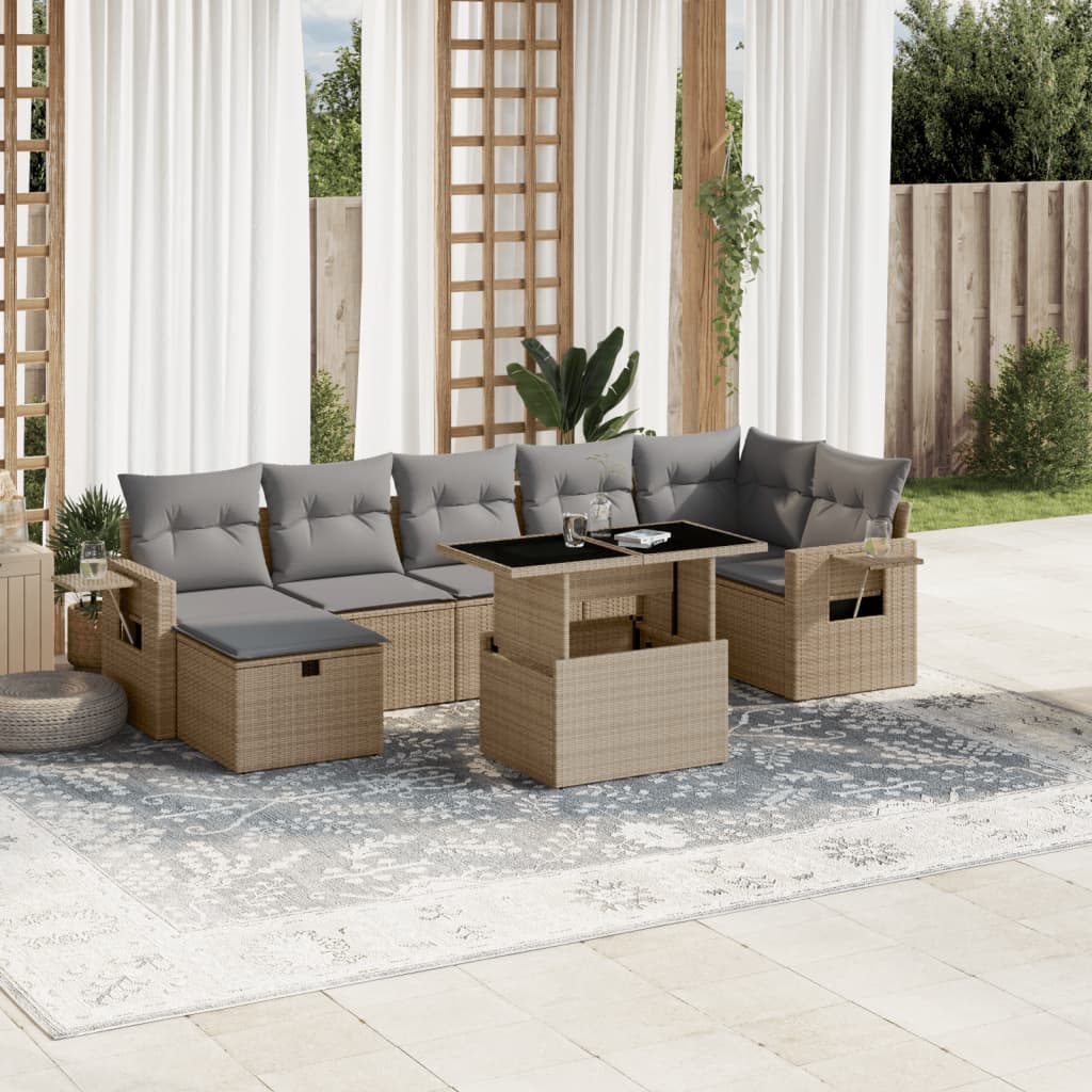 Set Divano da Giardino 8 pz con Cuscini Beige in Polyrattan 3274989