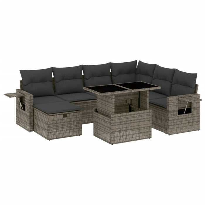 Set Divano da Giardino 8 pz con Cuscini Grigio in Polyrattan 3275000
