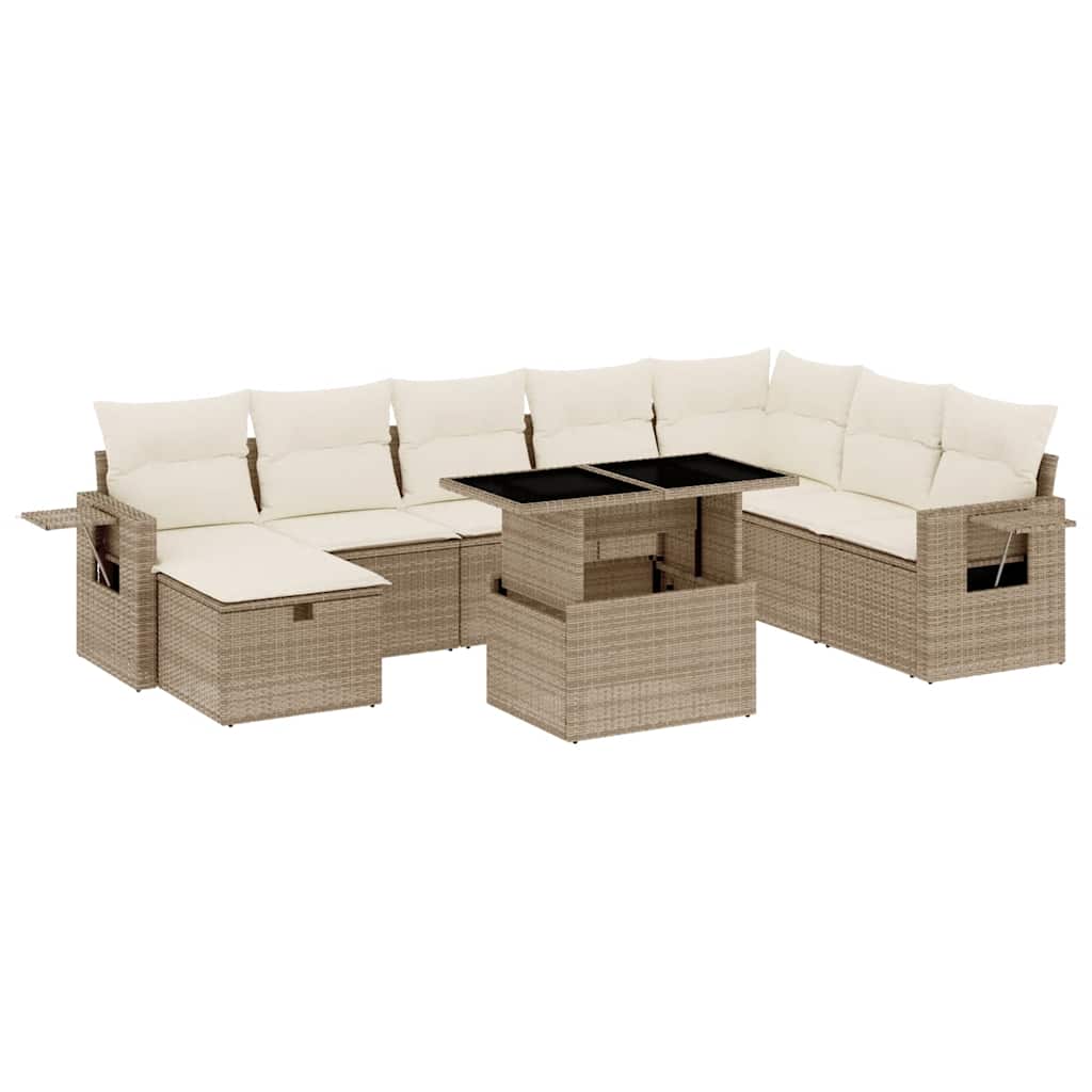 vidaXL Set Divano da Giardino 9 pz con Cuscini Beige in Polyrattan