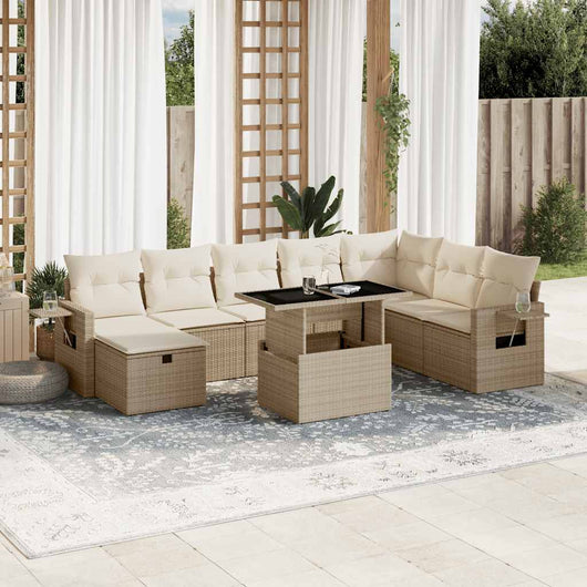 vidaXL Set Divano da Giardino 9 pz con Cuscini Beige in Polyrattan