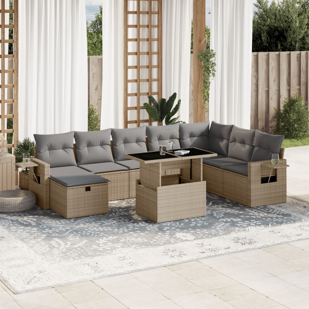 vidaXL Set Divano da Giardino 9 pz con Cuscini Beige in Polyrattan