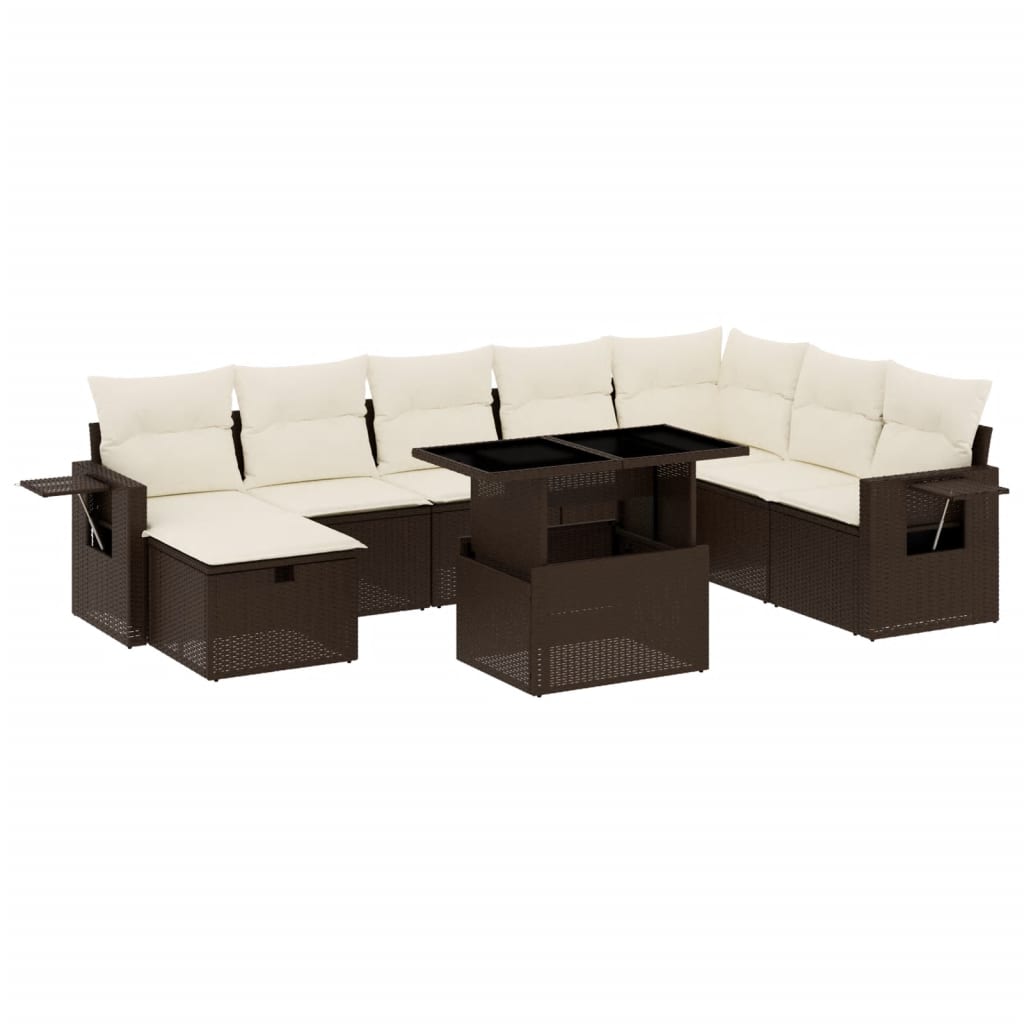 Set Divani da Giardino 9pz con Cuscini Marrone in Polyrattan 3275033