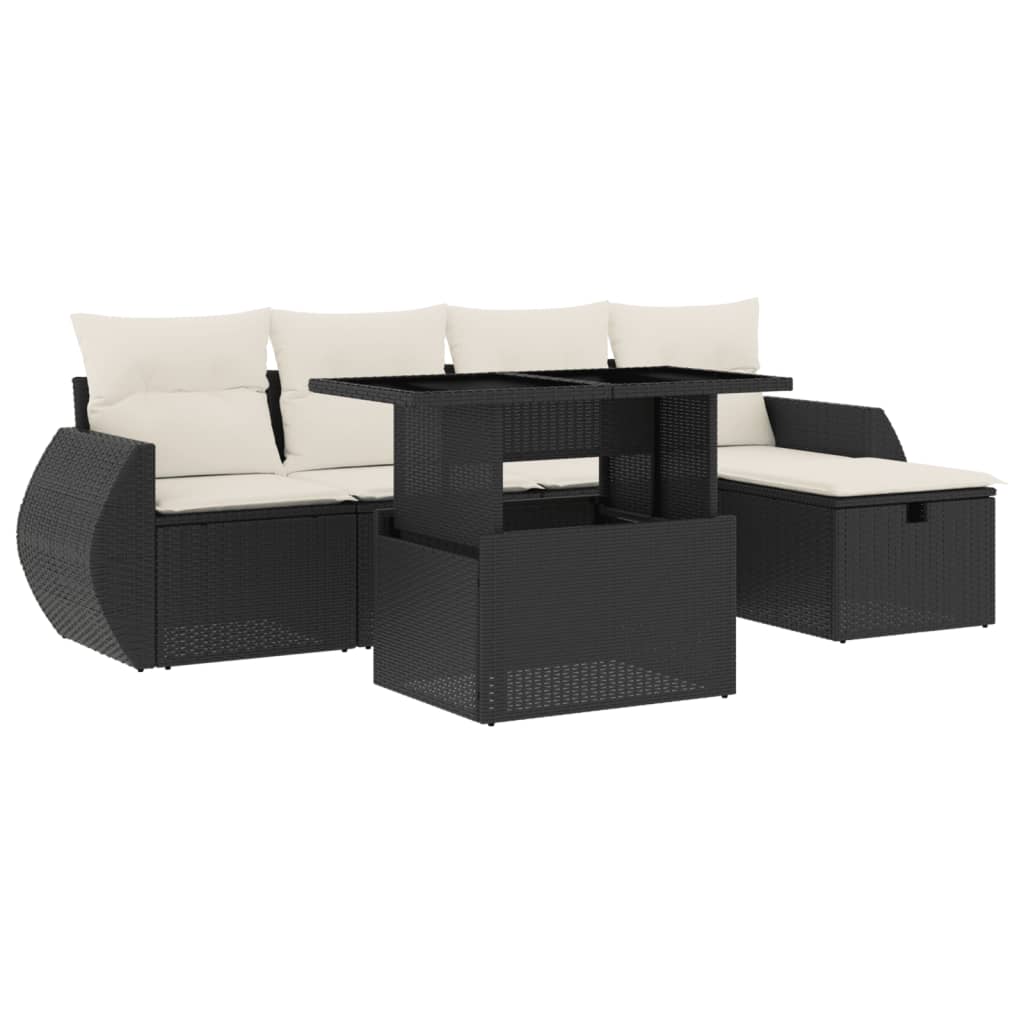 Set Divano da Giardino 6 pz con Cuscini Nero in Polyrattan 3275126
