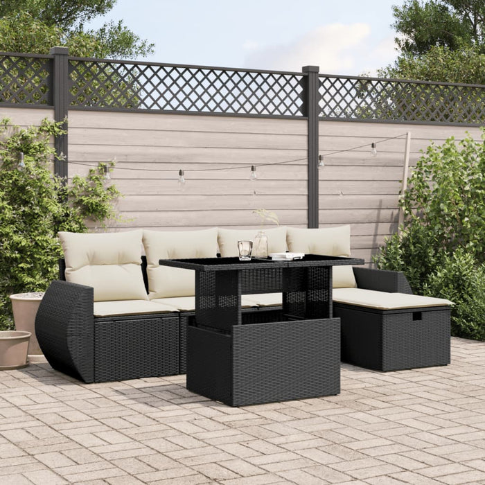 Set Divano da Giardino 6 pz con Cuscini Nero in Polyrattan 3275126