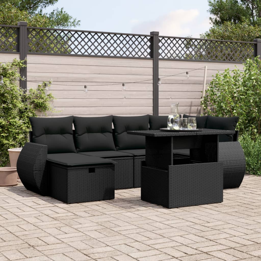 Set Divani da Giardino con Cuscini 7pz Nero Polyrattan 3275135