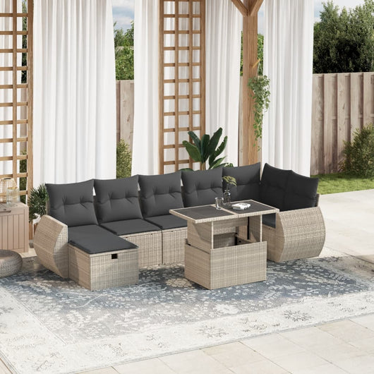 vidaXL Set Divano da Giardino 8pz con Cuscini Grigio Chiaro Polyrattan