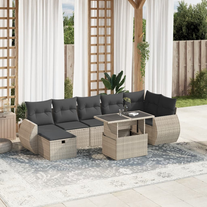 vidaXL Set Divano da Giardino 8pz con Cuscini Grigio Chiaro Polyrattan