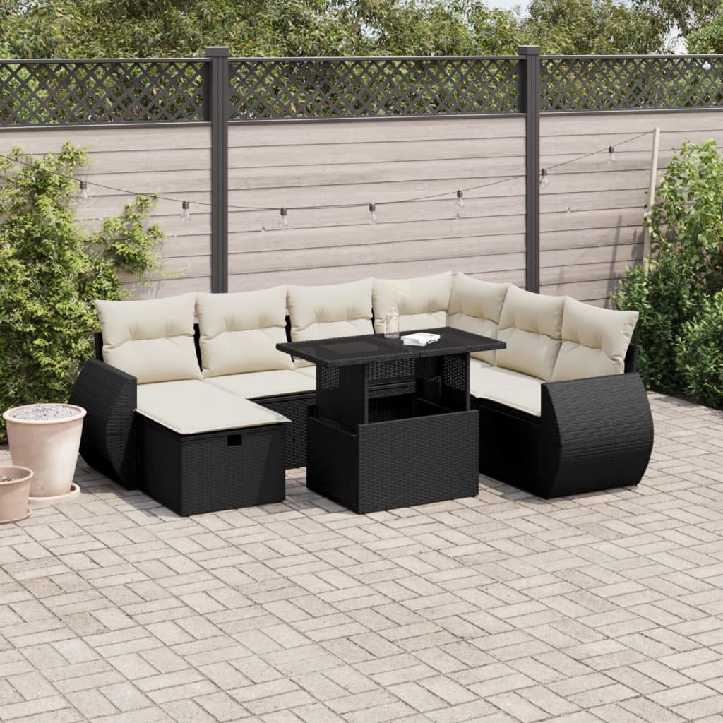 Set Divani da Giardino con Cuscini 8 pz Nero in Polyrattan 3275156