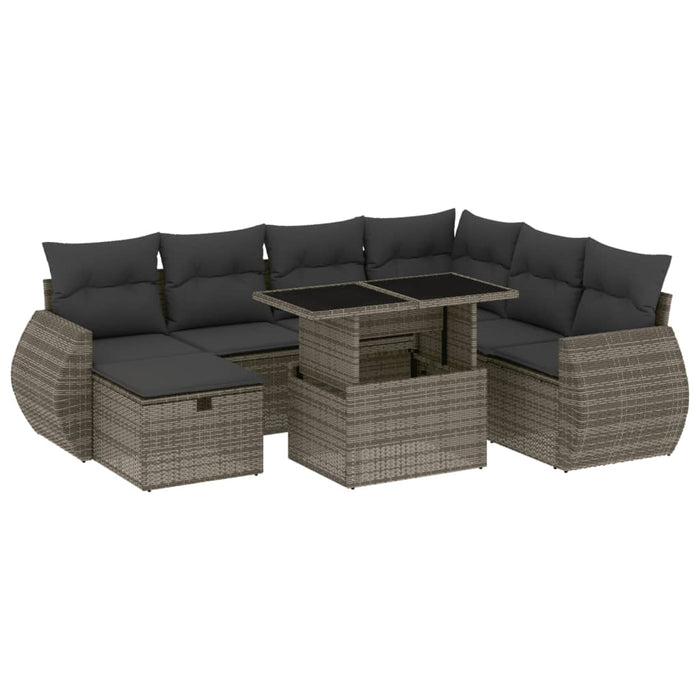 Set Divano da Giardino 8 pz con Cuscini Grigio in Polyrattan