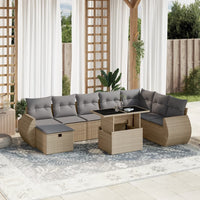 Set Divano da Giardino 9 pz con Cuscini Beige in Polyrattan