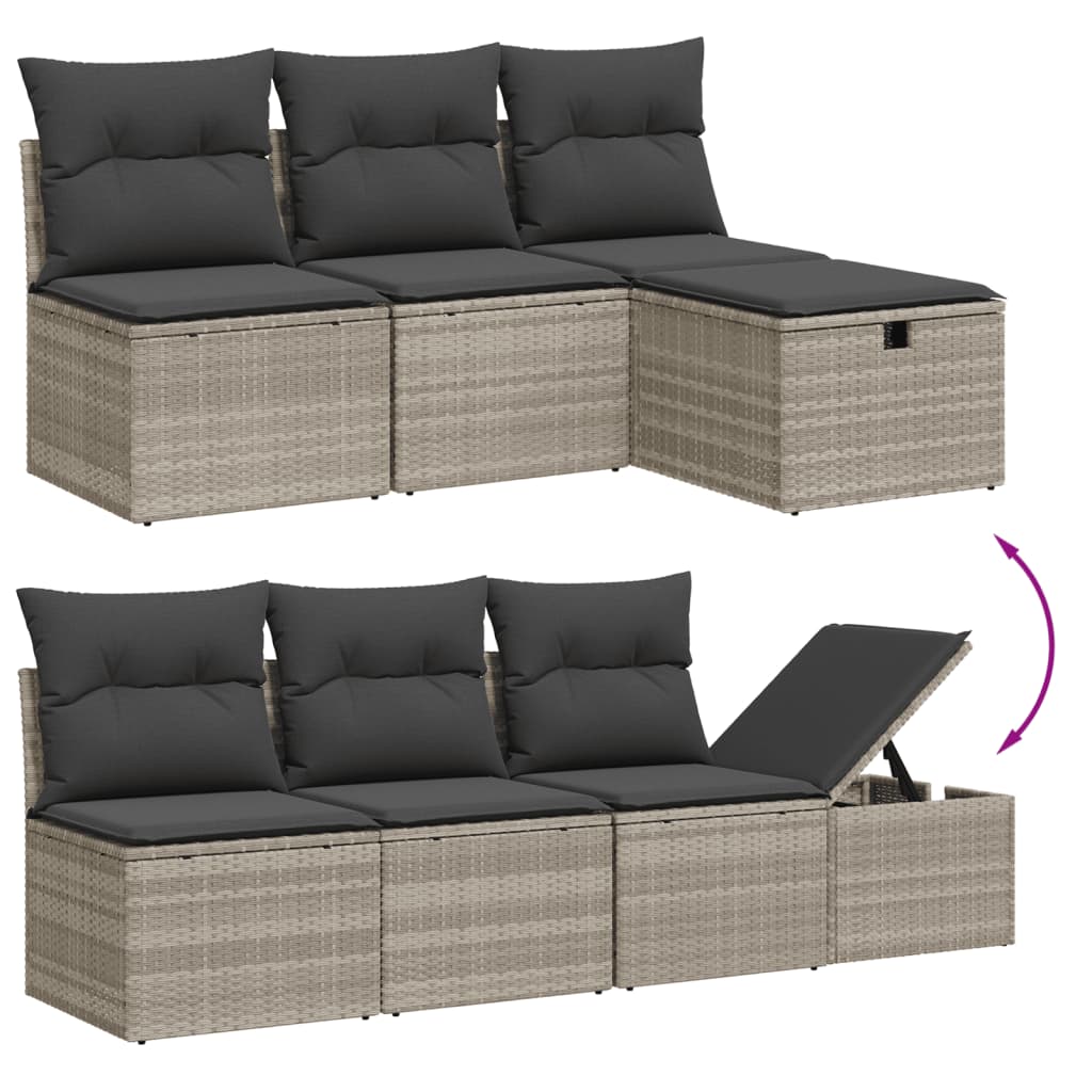vidaXL Set Divano da Giardino 9pz con Cuscini Grigio Chiaro Polyrattan