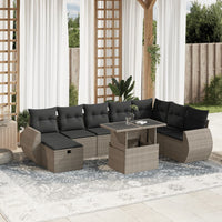 vidaXL Set Divano da Giardino 9pz con Cuscini Grigio Chiaro Polyrattan