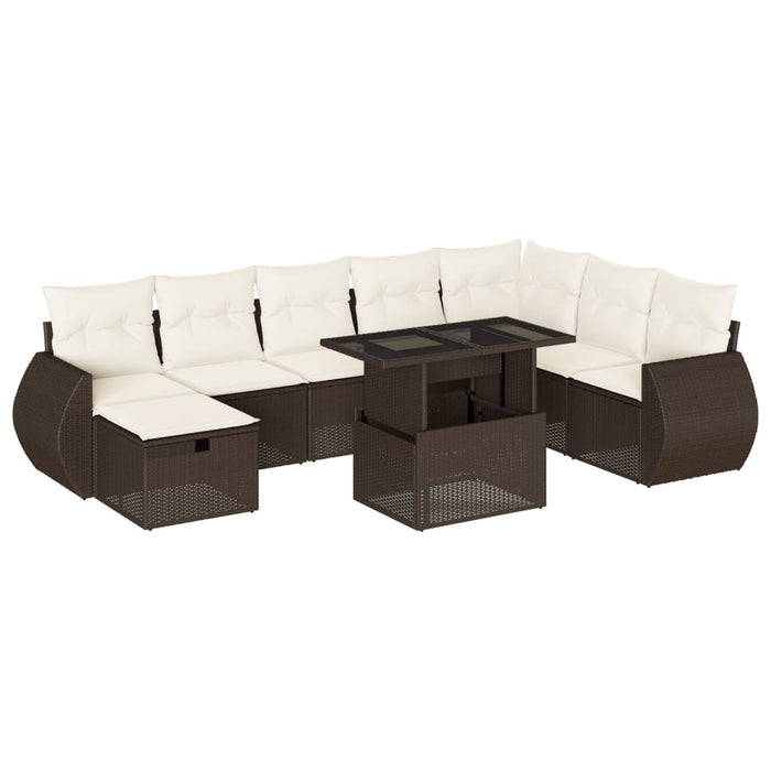 vidaXL Set Divani da Giardino 9pz con Cuscini Marrone in Polyrattan