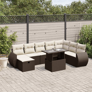 vidaXL Set Divani da Giardino 9pz con Cuscini Marrone in Polyrattan