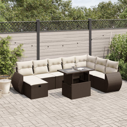 vidaXL Set Divani da Giardino 9pz con Cuscini Marrone in Polyrattan