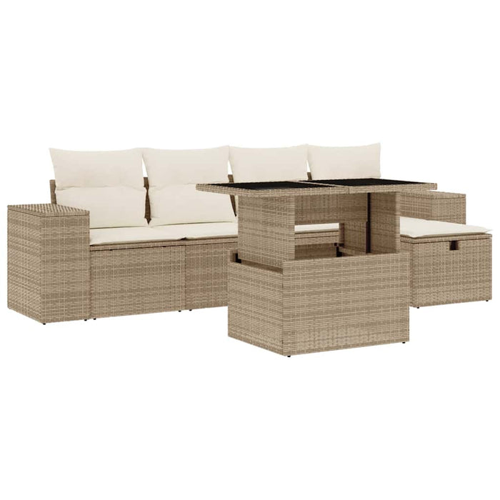 vidaXL Set Divano da Giardino 6 pz con Cuscini Beige in Polyrattan