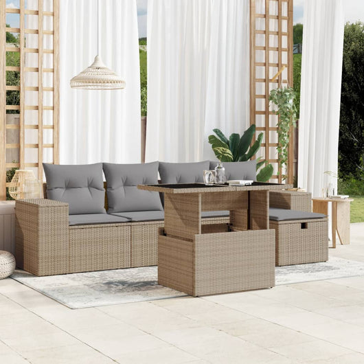 vidaXL Set Divano da Giardino 6 pz con Cuscini Beige in Polyrattan