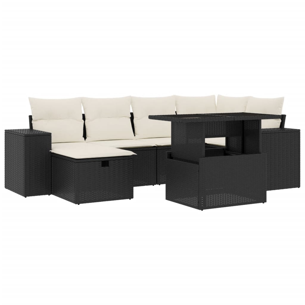 Set Divani da Giardino con Cuscini 7pz Nero Polyrattan 3275296