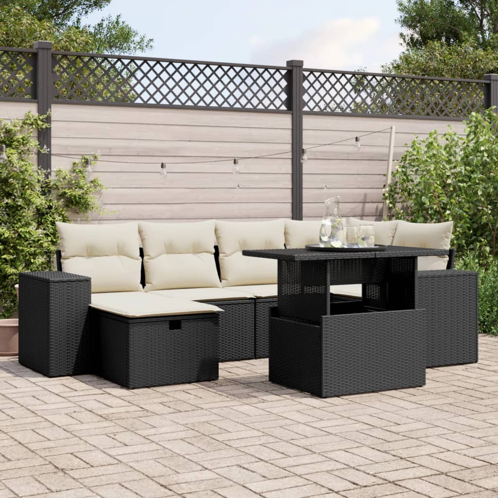 Set Divani da Giardino con Cuscini 7pz Nero Polyrattan 3275296