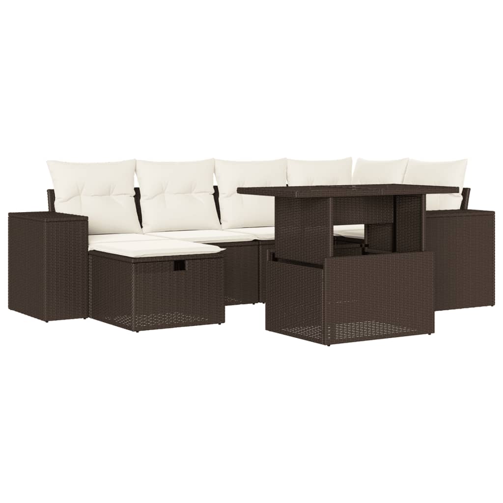 Set Divani da Giardino 7 pz con Cuscini Marrone in Polyrattan 3275303