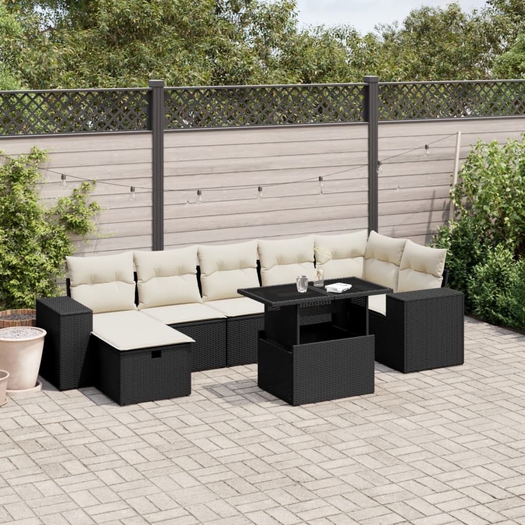 Set Divani da Giardino con Cuscini 8 pz Nero in Polyrattan