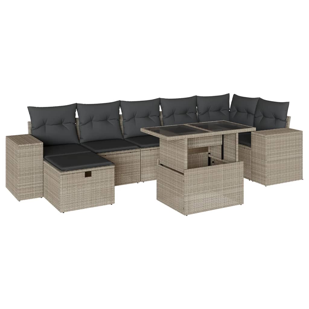 Set Divano da Giardino 8pz con Cuscini Grigio Chiaro Polyrattan 3275312