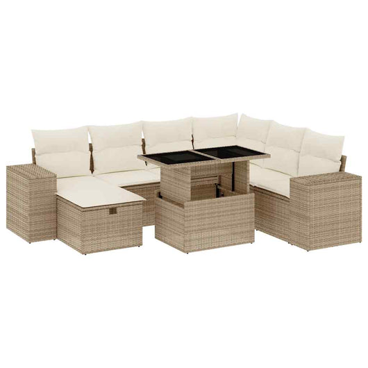 vidaXL Set Divano da Giardino 8 pz con Cuscini Beige in Polyrattan