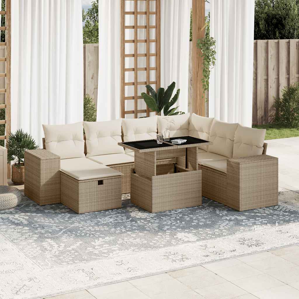 vidaXL Set Divano da Giardino 8 pz con Cuscini Beige in Polyrattan