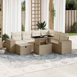 vidaXL Set Divano da Giardino 8 pz con Cuscini Beige in Polyrattan